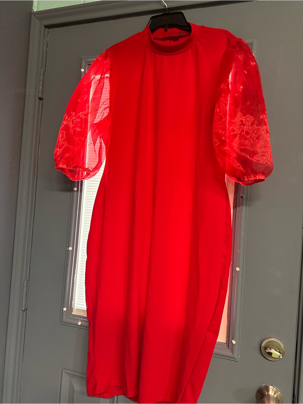Boohoo Red Puff-Sleeve Formal Kids Dress